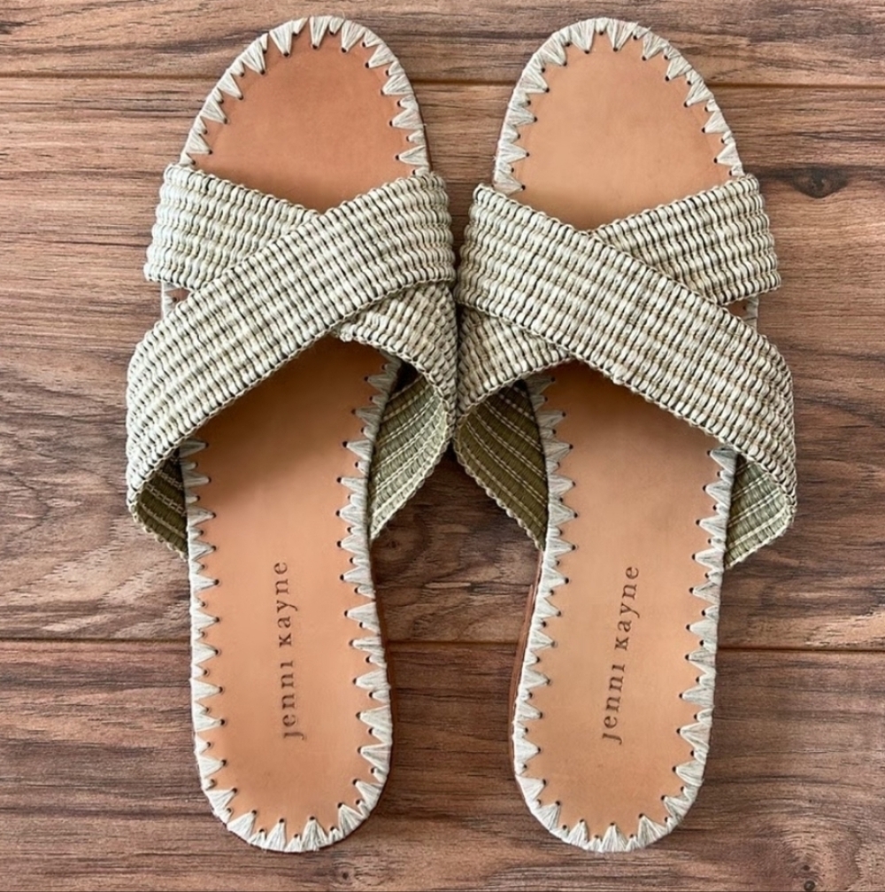Jenni Kayne Raffia Women's Tan Green Sandal Slippers